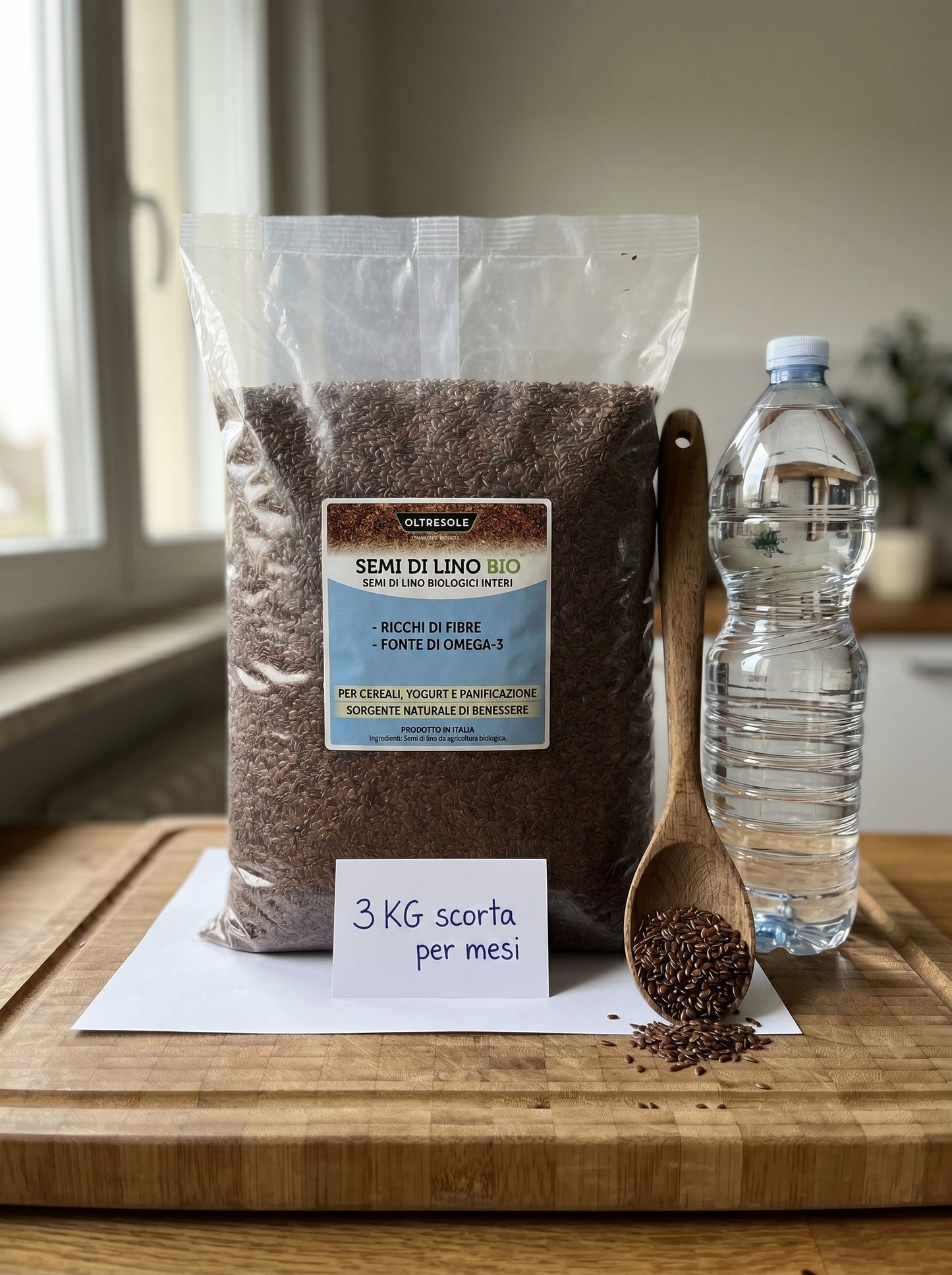 Semi di Lino Bio 3kg Omega 3 Interi Vegano Senza Glutine Fibre Intestino Cuore