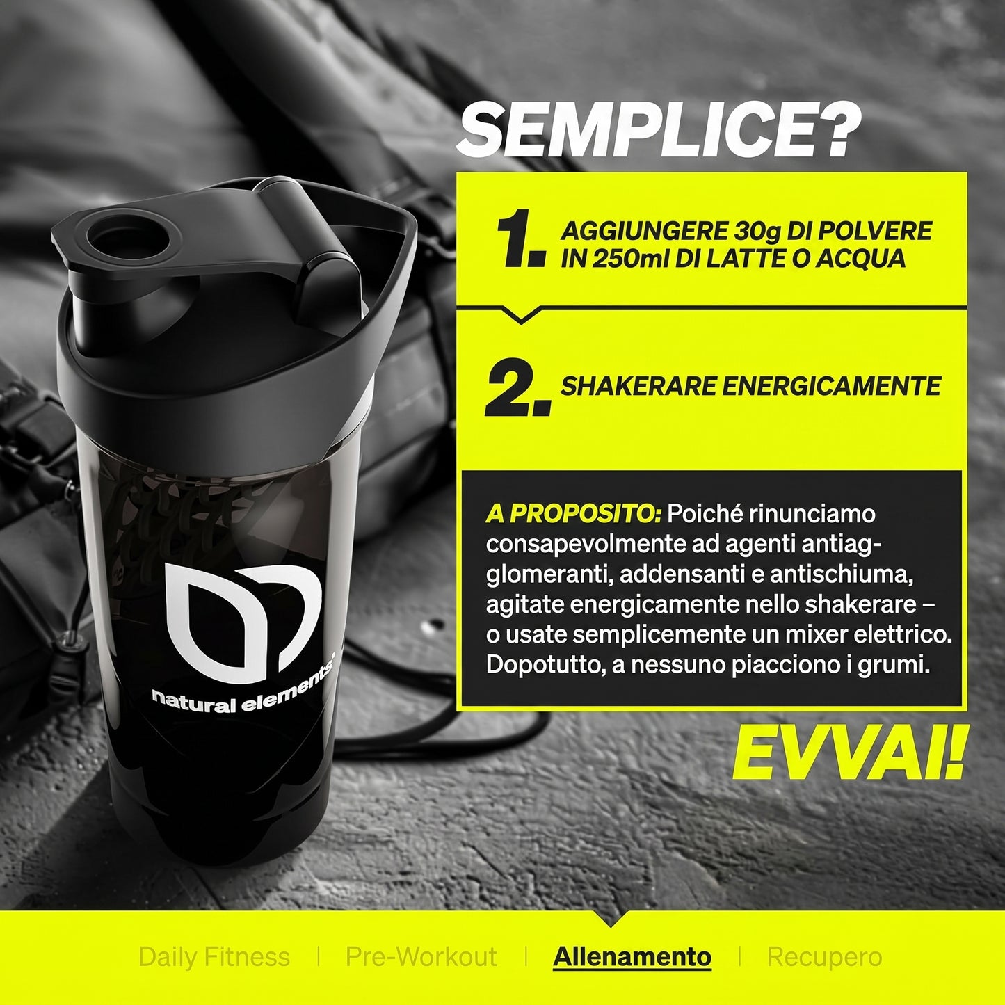 Whey Protein Cioccolato 1kg Natural Elements 23g Senza Sucralose 33 Porzioni Bio