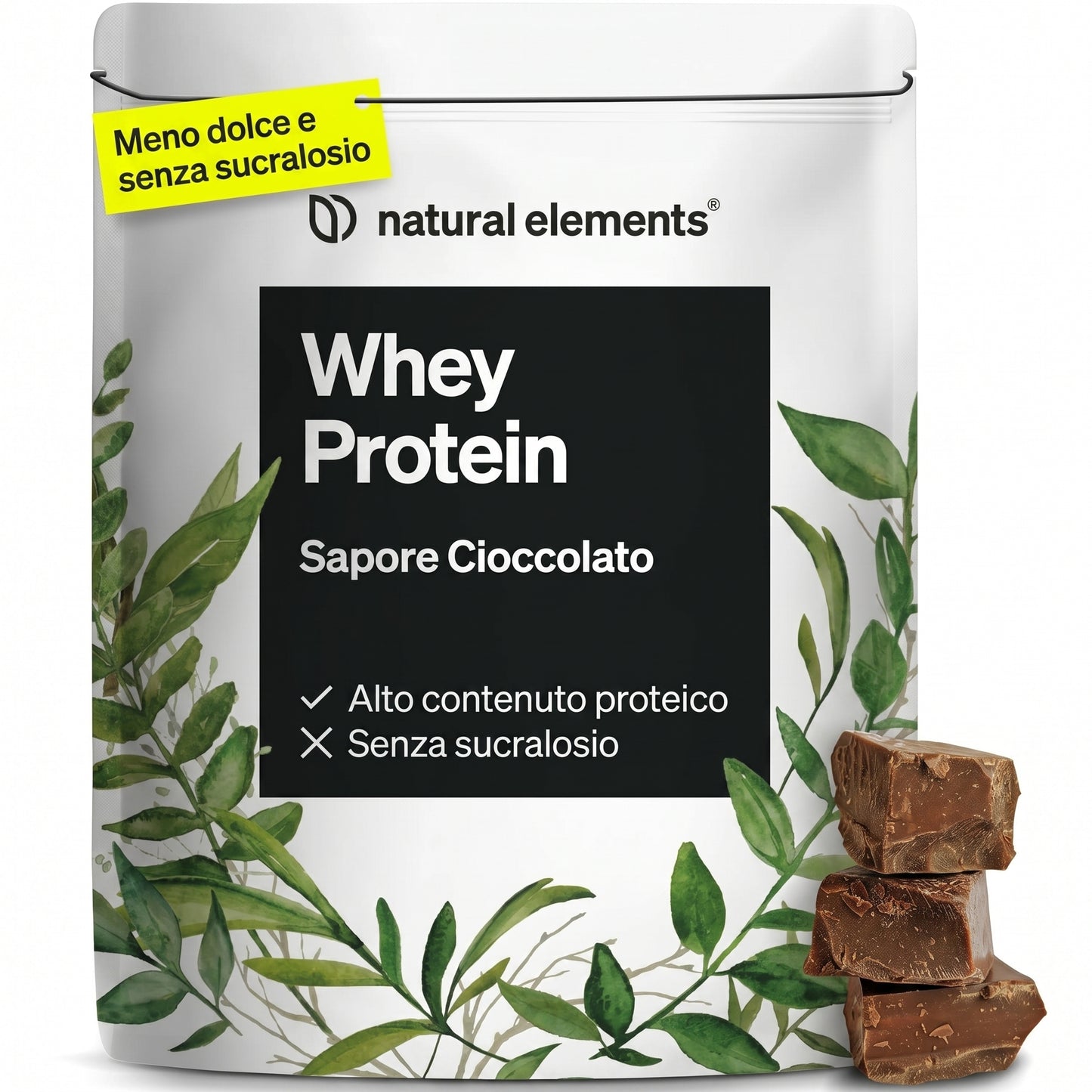 Whey Protein Cioccolato 1kg Natural Elements 23g Senza Sucralose 33 Porzioni Bio