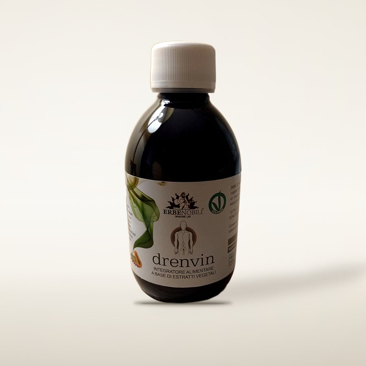 Drenvin Erbenobili 250 ml: flacone con concentrato drenante a base di Ortosiphon, Tarassaco, Bardana e Bromelina