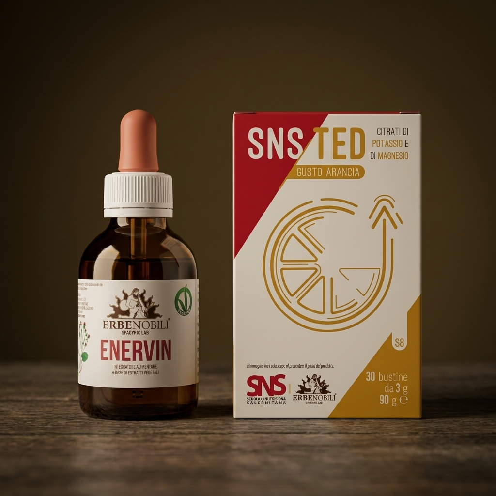 Kit Energia & Vitalità: flacone Enervin 50 ml in gocce e astuccio SNS TED 30 bustine di magnesio e potassio
