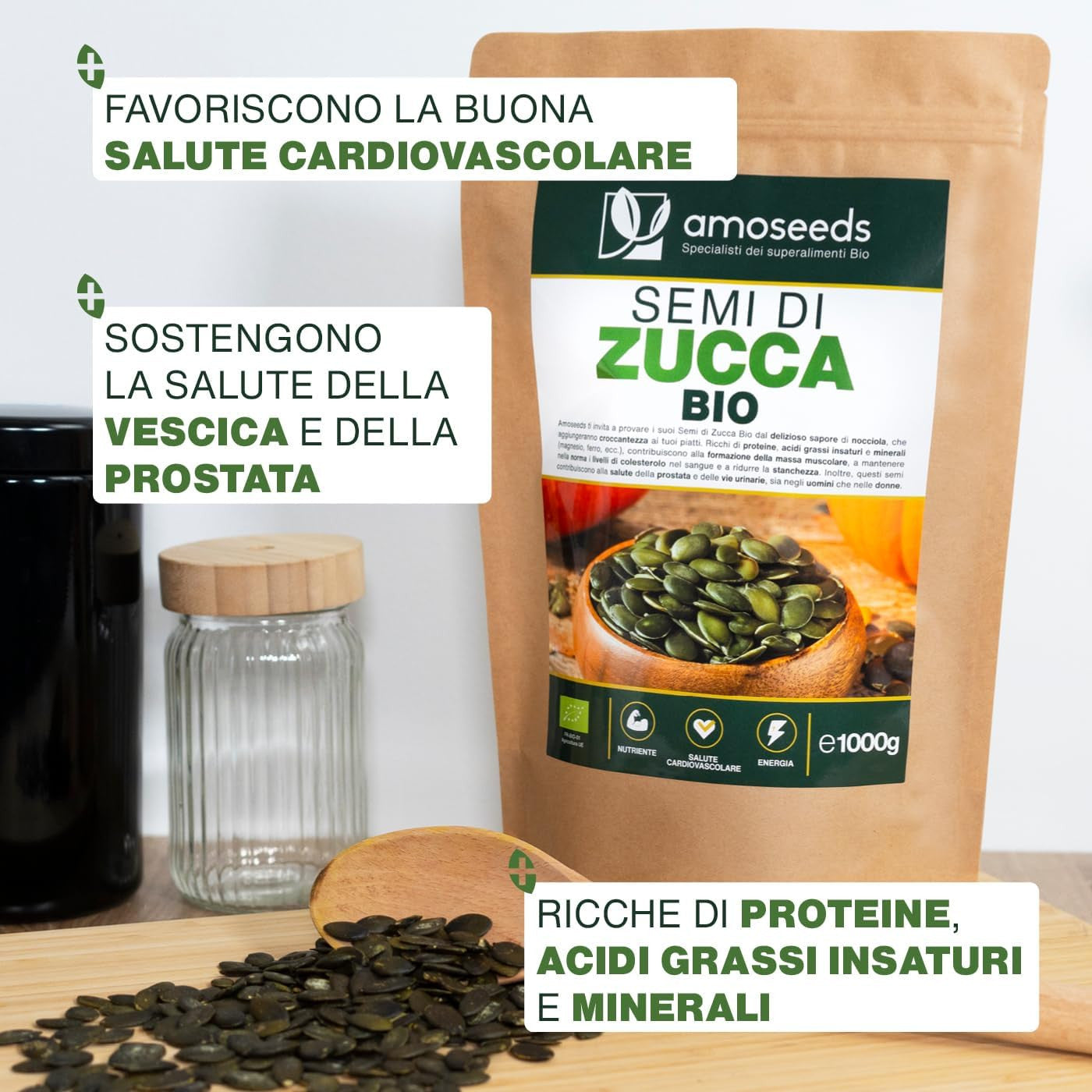 Semi di Zucca Bio amoseeds - dettaglio semi sgusciati crudi