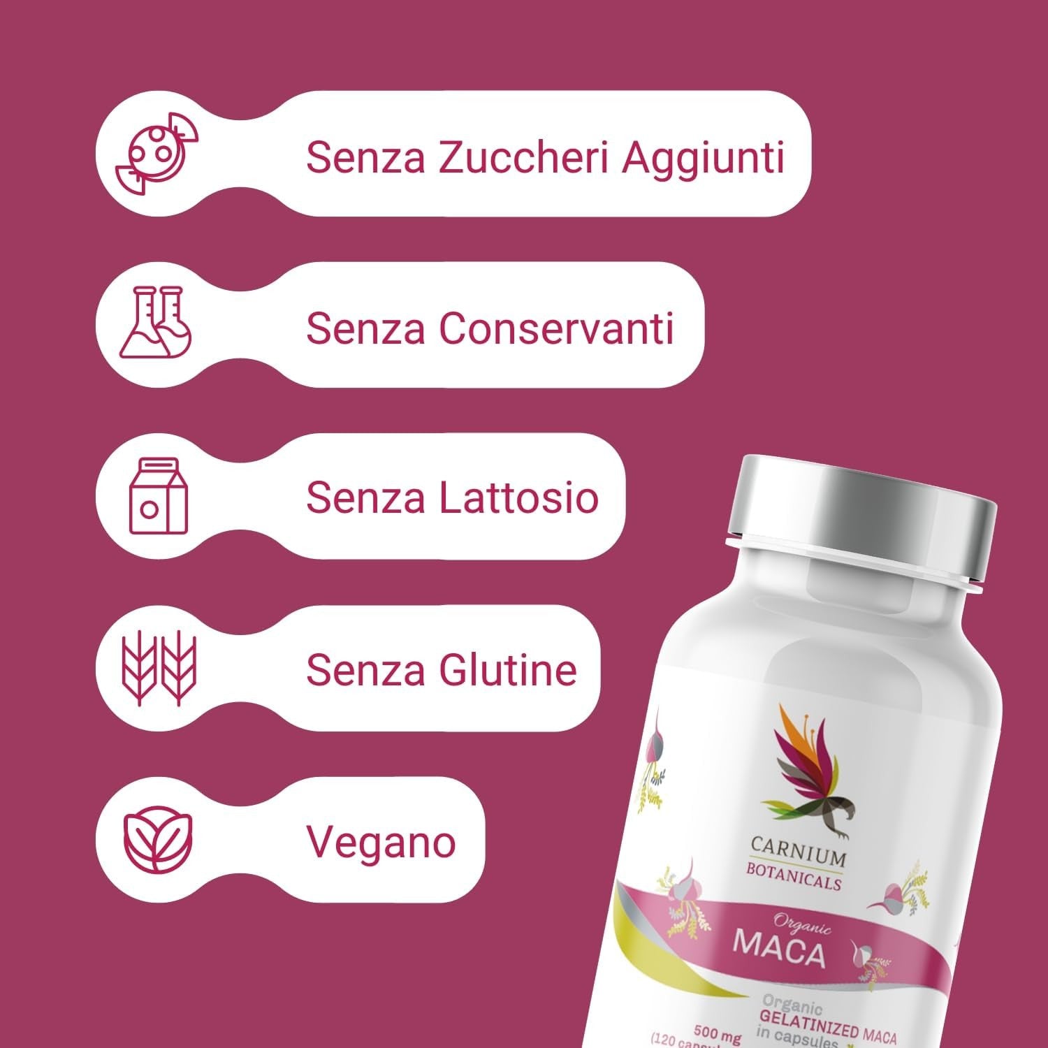 Maca senza zuccheri aggiunti, senza conservanti, vegana