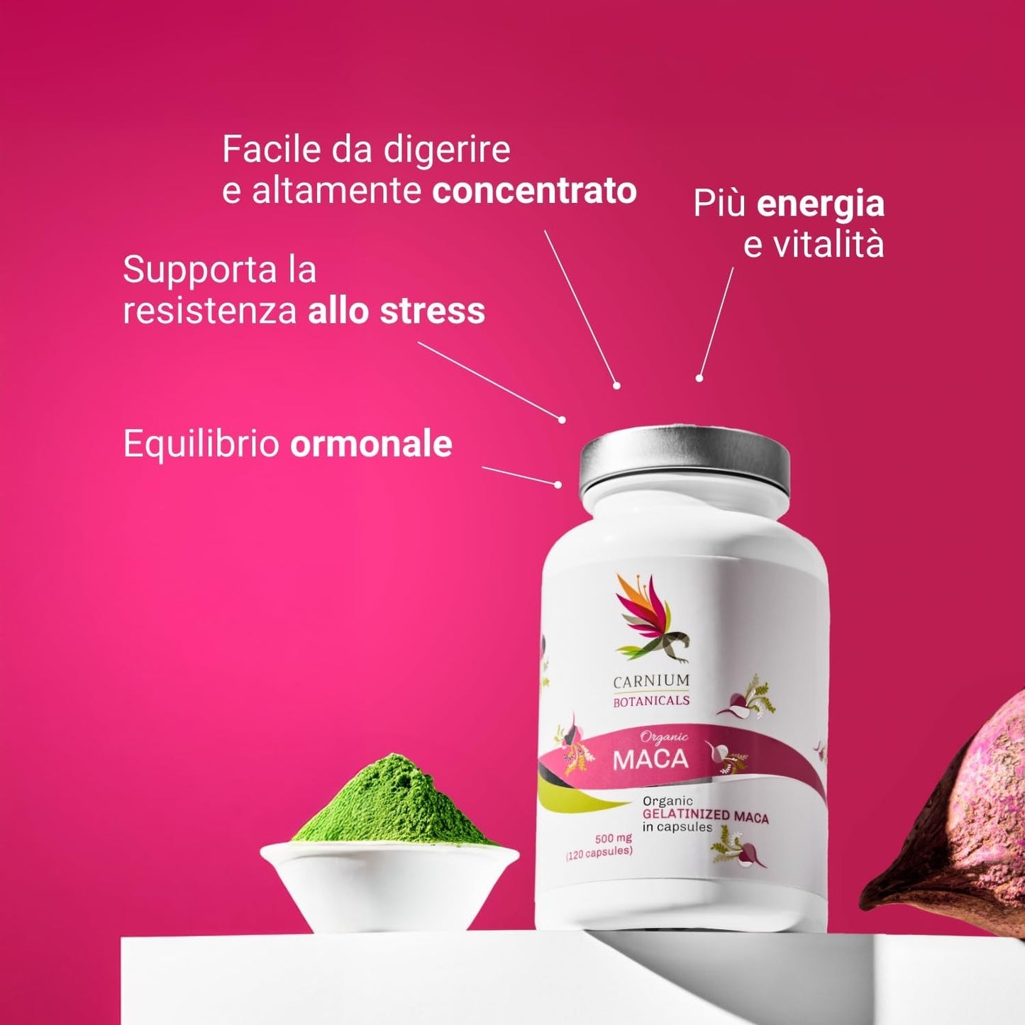 Benefici Maca: energia, vitalità, equilibrio ormonale, resistenza allo stress
