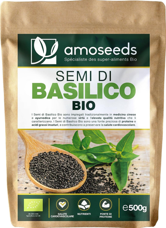 Confezione reale dei Semi di Basilico Bio Amoseeds da 500 g