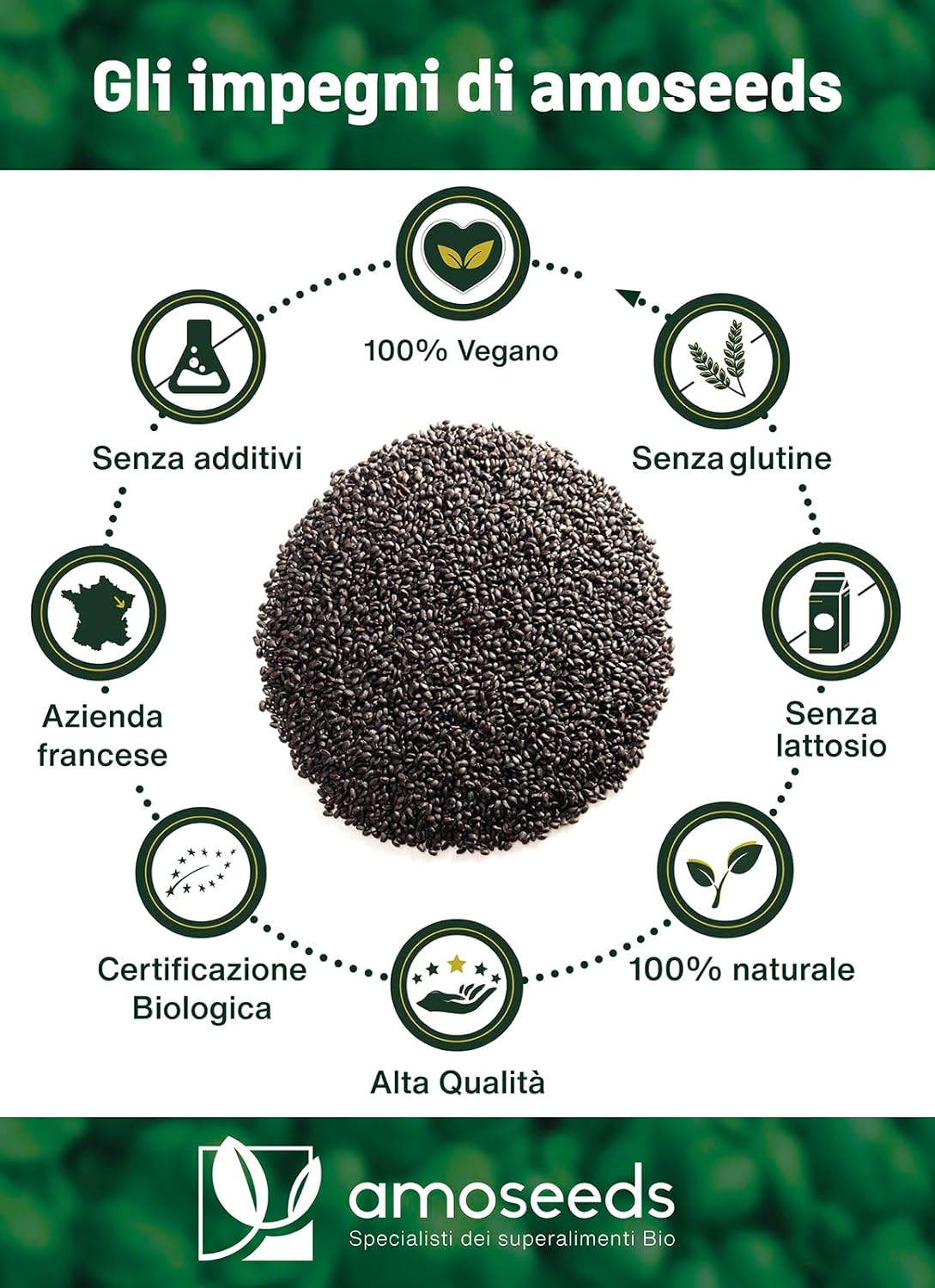Dettaglio della confezione di Semi di Basilico Bio Amoseeds 500 g