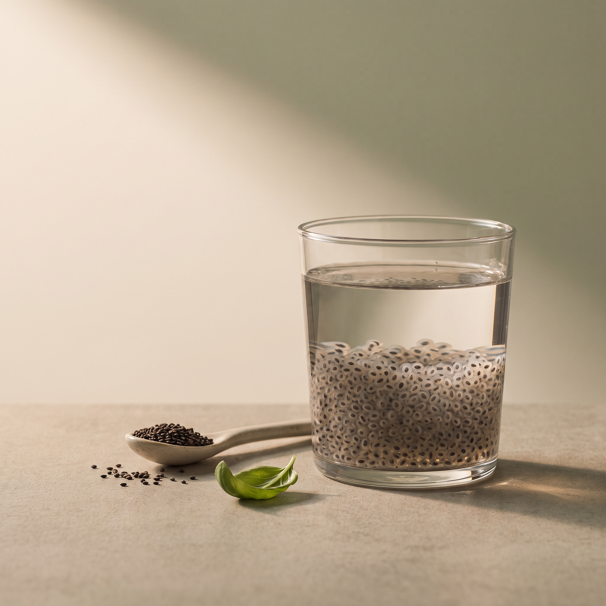 Semi di basilico in ammollo nell'acqua che formano il gel naturale, modo d'uso del superfood